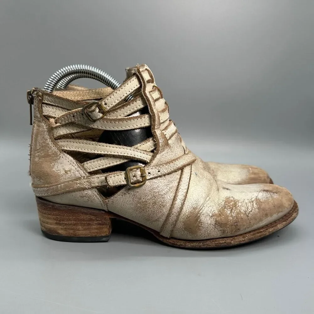 Freebird By Steven Stair Womens 7 Shoe Ankle Boot Tan Buckle Straps Distressed